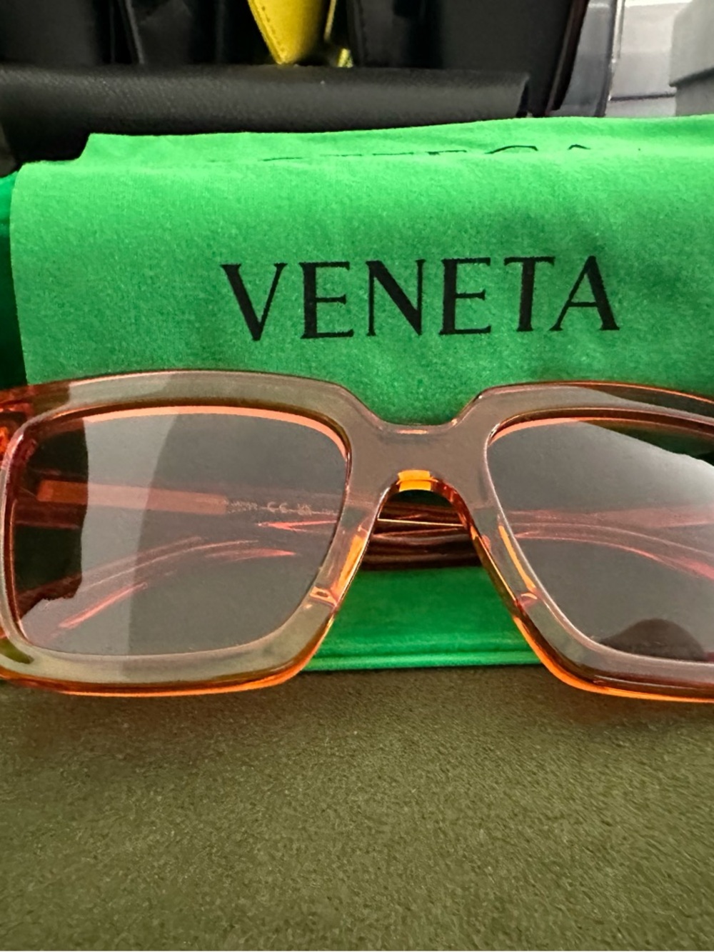 NEW Bottega Veneta Orange sunglasses Neon Green Pouch *NEW*